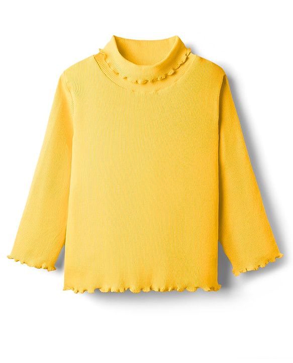Babyhug Cotton Knit Full Sleeves Solid Color Turtle Neck Winter T-Shirt - Yellow