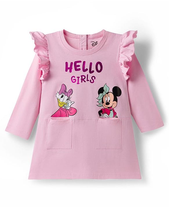 Babyhug Disney Single Jersey Knit Full Sleeves T-Shirt and Leggings with Minnie and Friends Graphics - Pink & Navy Blue
