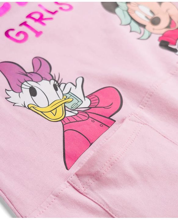 Babyhug Disney Single Jersey Knit Full Sleeves T-Shirt and Leggings with Minnie and Friends Graphics - Pink & Navy Blue