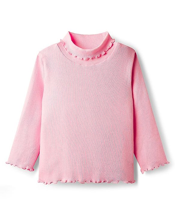 Babyhug Cotton Knit Full Sleeves Turtle Neck Winter T-Shirt - Pink