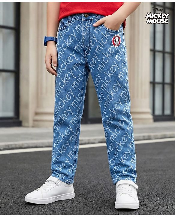 Pine Kids Disney Denim Woven Full Length Jeans With Mickey Mouse Print - Blue