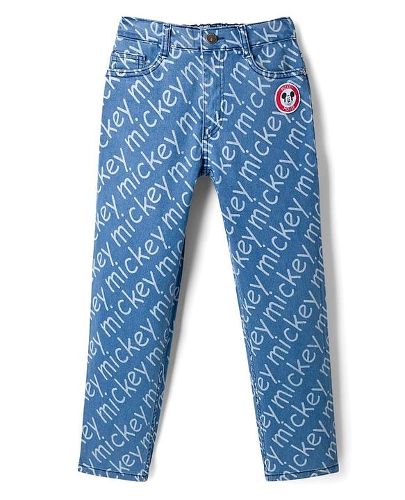 Pine Kids Disney Denim Woven Full Length Jeans With Mickey Mouse Print - Blue