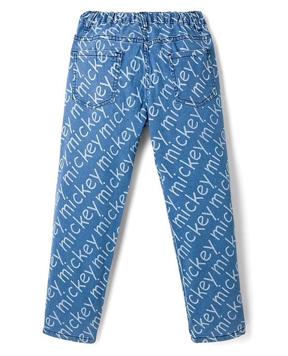 Pine Kids Disney Denim Woven Full Length Jeans With Mickey Mouse Print - Blue
