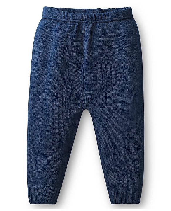 Babyhug Knit Full Sleeves Front Open Hooded Sweater Set With Floral Embroidery - Navy Blue
