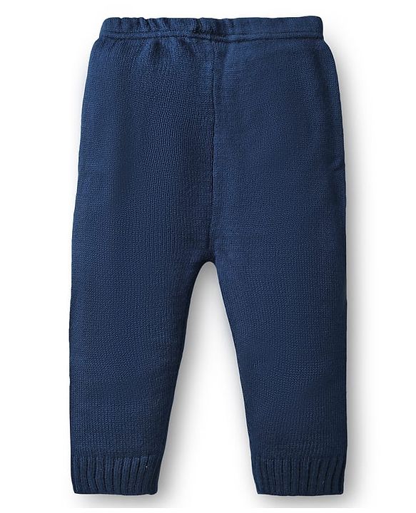 Babyhug Knit Full Sleeves Front Open Hooded Sweater Set With Floral Embroidery - Navy Blue