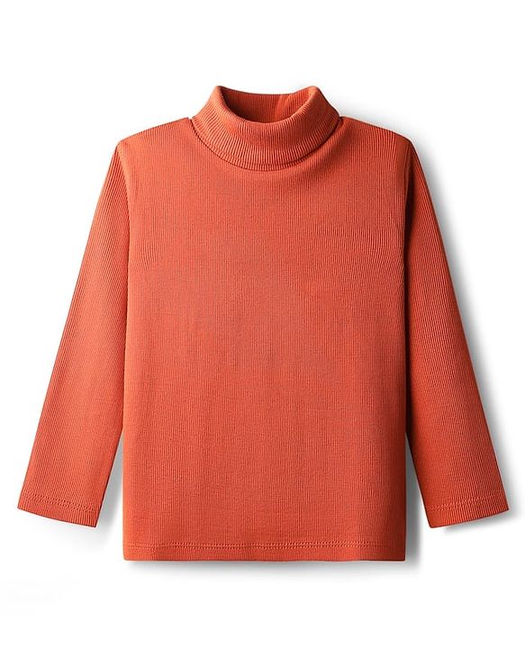 Babyhug Cotton Knit Full Sleeves Turtle Neck Winter T-Shirt - Rust Orange