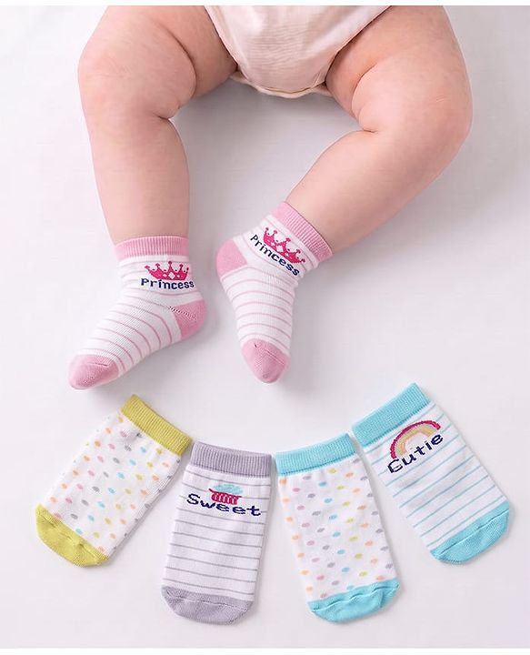 Cute Walk by Babyhug Knit Ankle Length Anti-bacterial Sock with Stripe Design Pack of 5 - Multicolor
