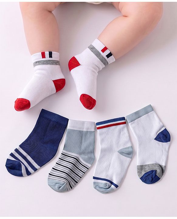 Cute Walk by Babyhug Knit Anti Bacterial Ankle Length Socks Stripes & Color Block Design Pack of 5 - Multicolor