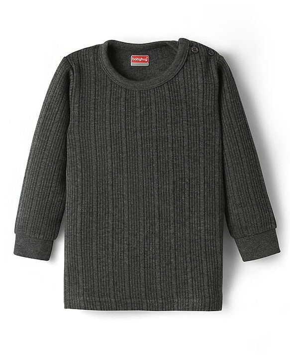 Babyhug Knit Full Sleeves Solid Color Thermal Inner Wear Set - Charcoal Grey