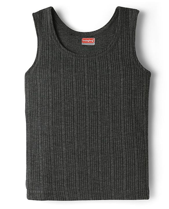 Babyhug Knit Full Sleeves Solid Color Thermal Inner Wear Set - Charcoal Grey