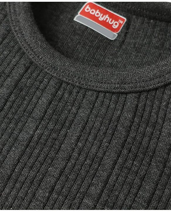Babyhug Knit Full Sleeves Solid Color Thermal Inner Wear Set - Charcoal Grey