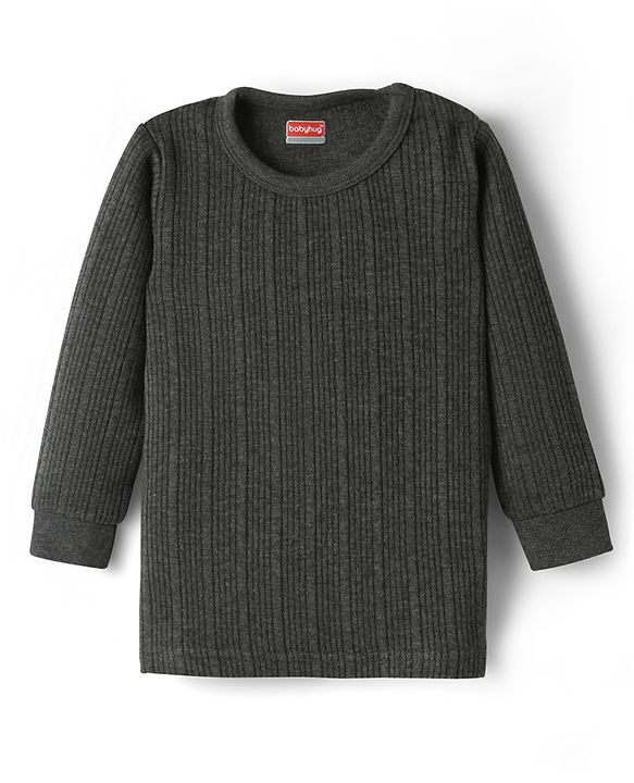 Babyhug Knit Full Sleeves Solid Color Thermal Inner Wear Set - Charcoal Grey