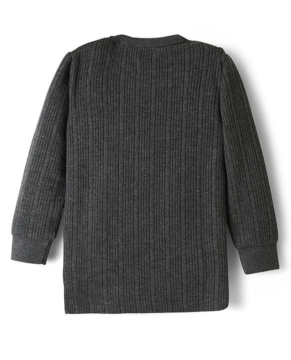 Babyhug Knit Full Sleeves Solid Color Thermal Inner Wear Set - Charcoal Grey