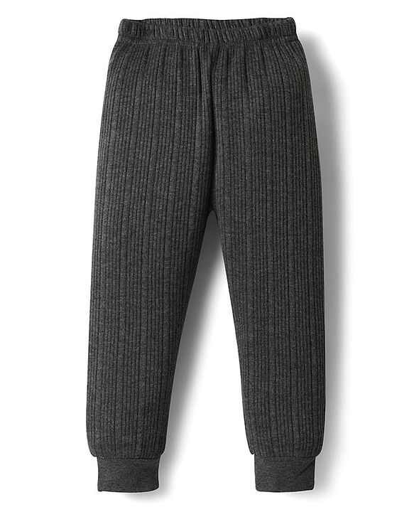 Babyhug Knit Full Sleeves Solid Color Thermal Inner Wear Set - Charcoal Grey