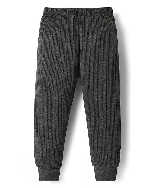 Babyhug Knit Full Sleeves Solid Color Thermal Inner Wear Set - Charcoal Grey