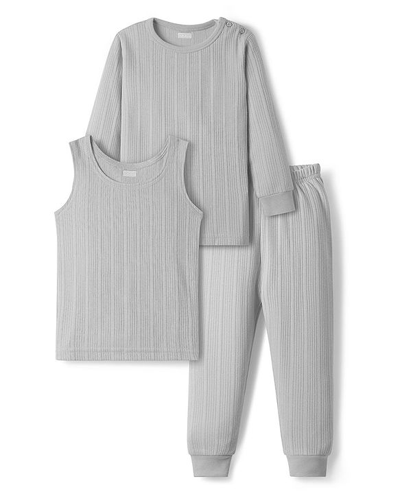 Babyhug Knit Full Sleeves Solid Thermal Inner Wear Set - Light Grey
