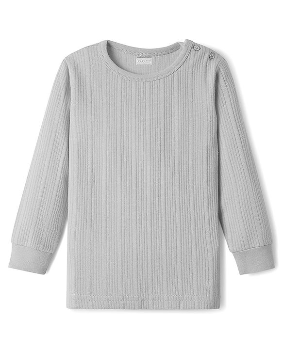 Babyhug Knit Full Sleeves Solid Thermal Inner Wear Set - Light Grey
