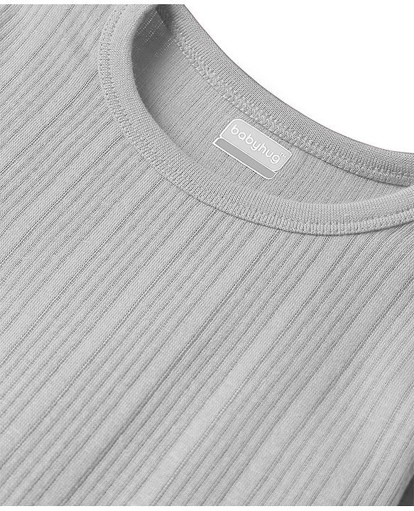 Babyhug Knit Full Sleeves Solid Thermal Inner Wear Set - Light Grey