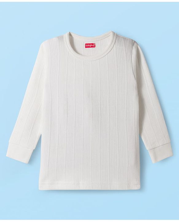 Babyhug Knit Full Sleeves Solid Colour Thermal Inner Wear Set With Vest - Off White