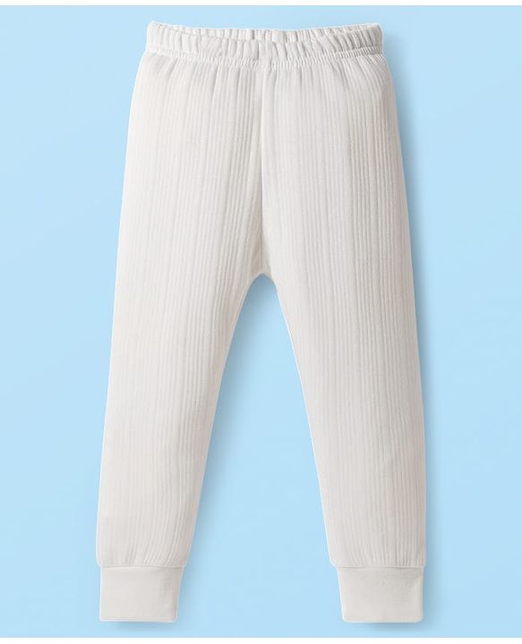 Babyhug Knit Full Sleeves Solid Colour Thermal Inner Wear Set With Vest - Off White
