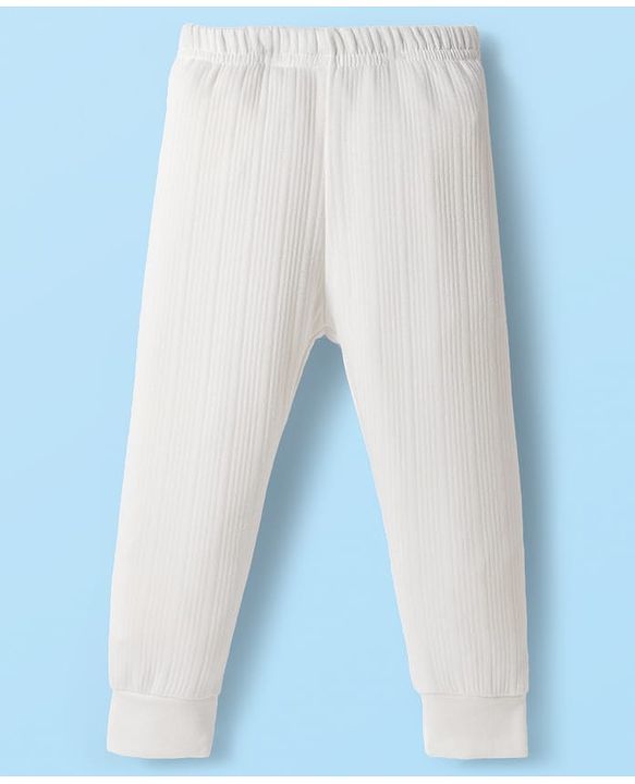 Babyhug Knit Full Sleeves Solid Colour Thermal Inner Wear Set With Vest - Off White