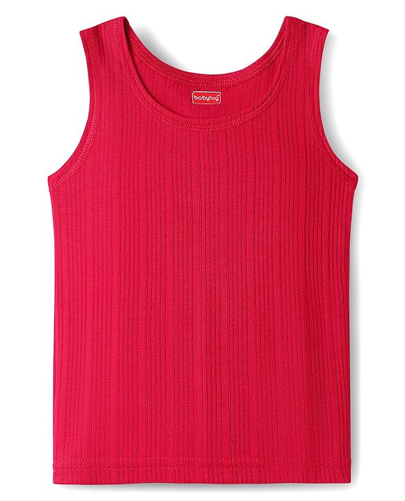Babyhug Cotton Full Sleeves Solid Color Thermal Vests & Pant Set - Red