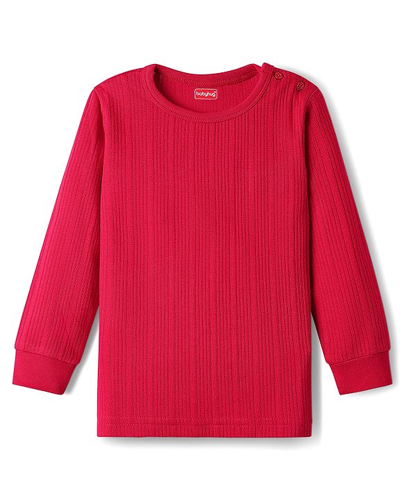 Babyhug Cotton Full Sleeves Solid Color Thermal Vests & Pant Set - Red
