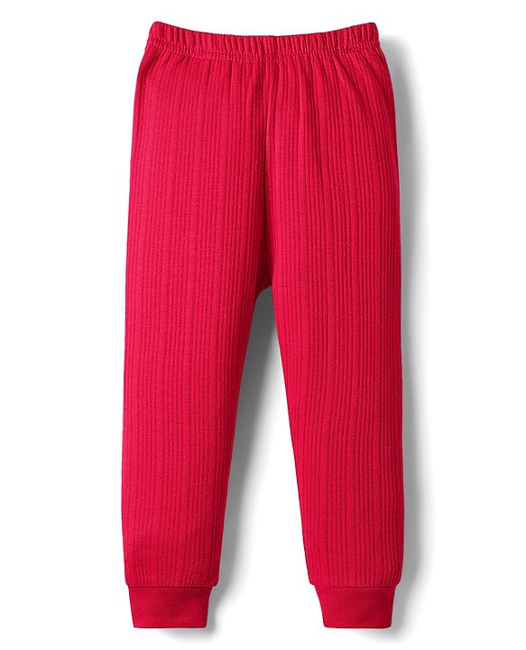 Babyhug Cotton Full Sleeves Solid Color Thermal Vests & Pant Set - Red
