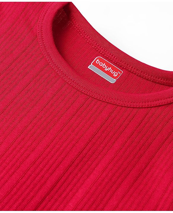 Babyhug Cotton Full Sleeves Solid Color Thermal Vests & Pant Set - Red