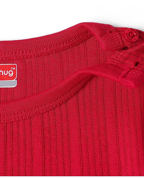 Babyhug Cotton Full Sleeves Solid Color Thermal Vests & Pant Set - Red