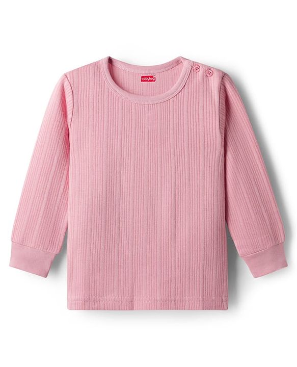 Babyhug Knit Full Sleeves Solid Color Pullover & Sleeveless Thermal Vest & Pant Set - Pink