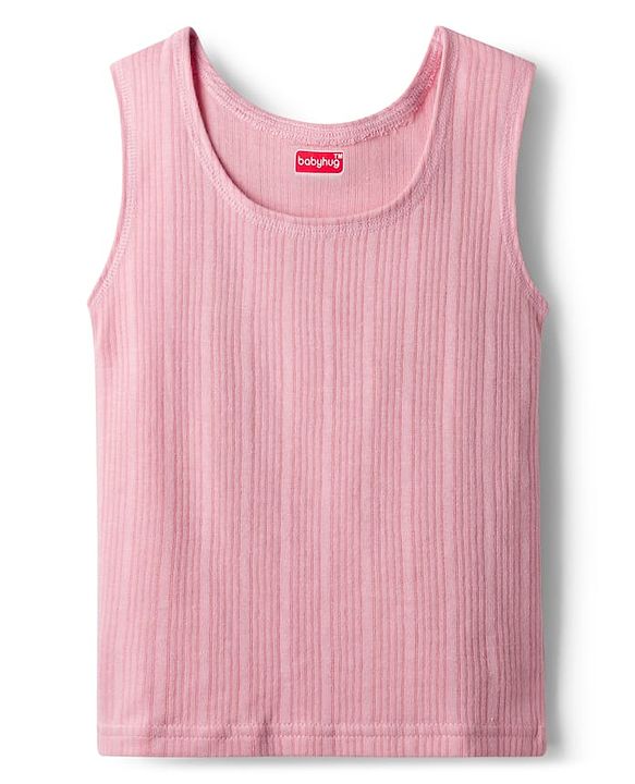 Babyhug Knit Full Sleeves Solid Color Pullover & Sleeveless Thermal Vest & Pant Set - Pink
