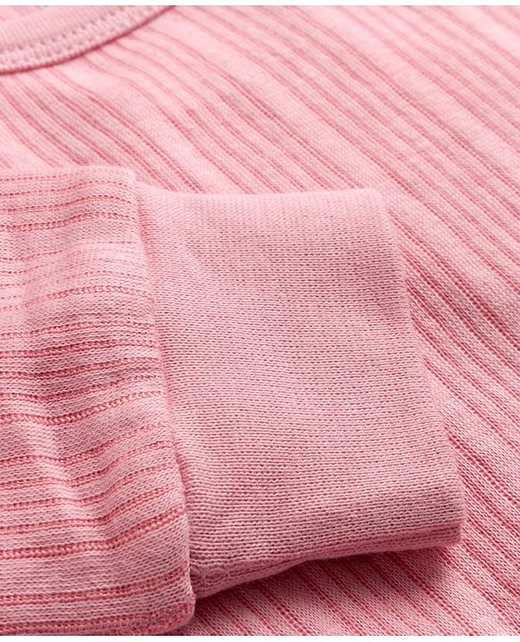 Babyhug Knit Full Sleeves Solid Color Pullover & Sleeveless Thermal Vest & Pant Set - Pink