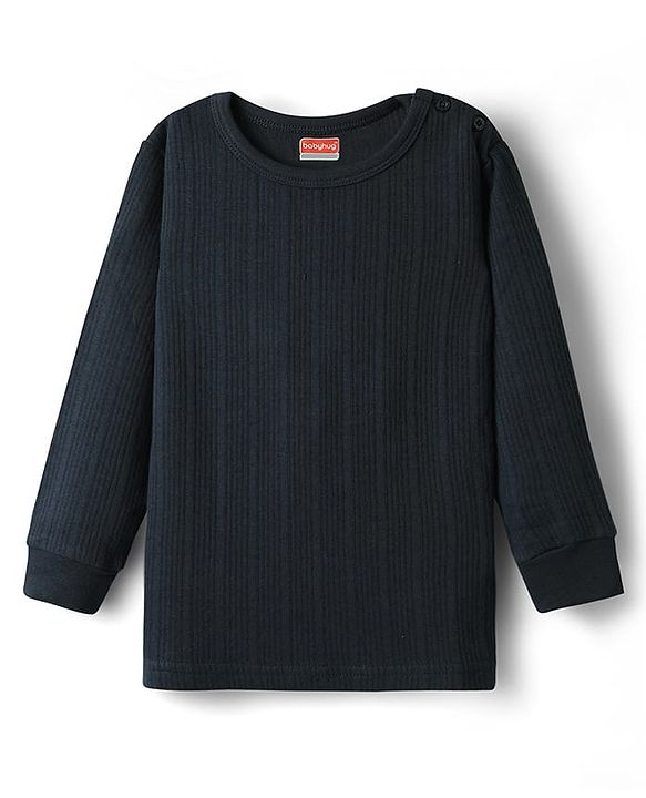 Babyhug Knit Full Sleeves Solid Thermal Inner Wear Set - Navy Blue