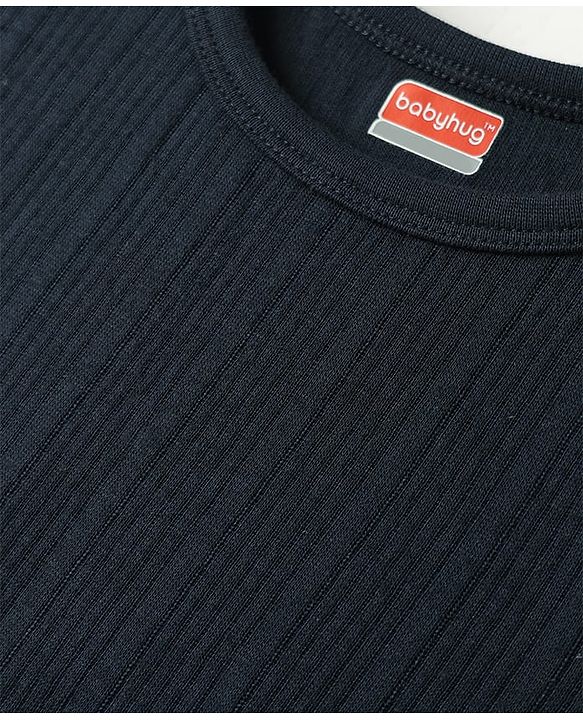 Babyhug Knit Full Sleeves Solid Thermal Inner Wear Set - Navy Blue