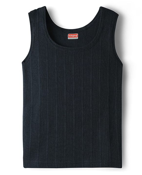 Babyhug Knit Full Sleeves Solid Thermal Inner Wear Set - Navy Blue