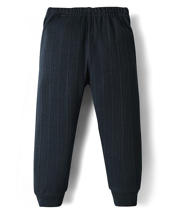 Babyhug Knit Full Sleeves Solid Thermal Inner Wear Set - Navy Blue