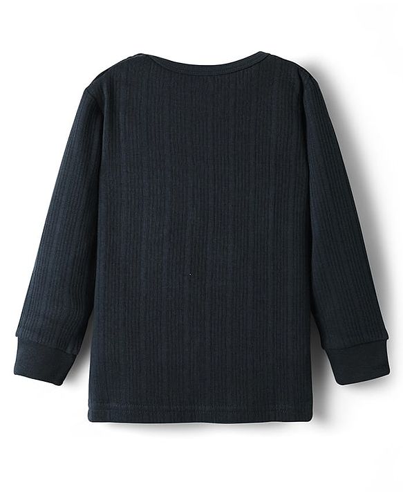 Babyhug Knit Full Sleeves Solid Thermal Inner Wear Set - Navy Blue