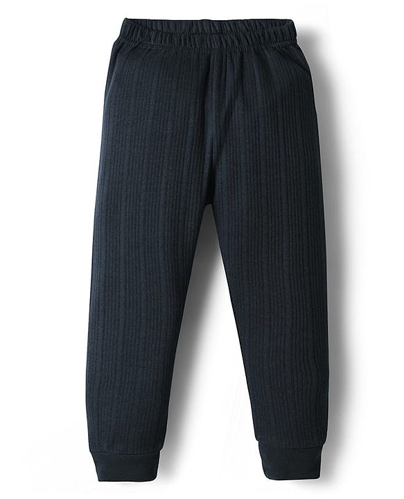 Babyhug Knit Full Sleeves Solid Thermal Inner Wear Set - Navy Blue