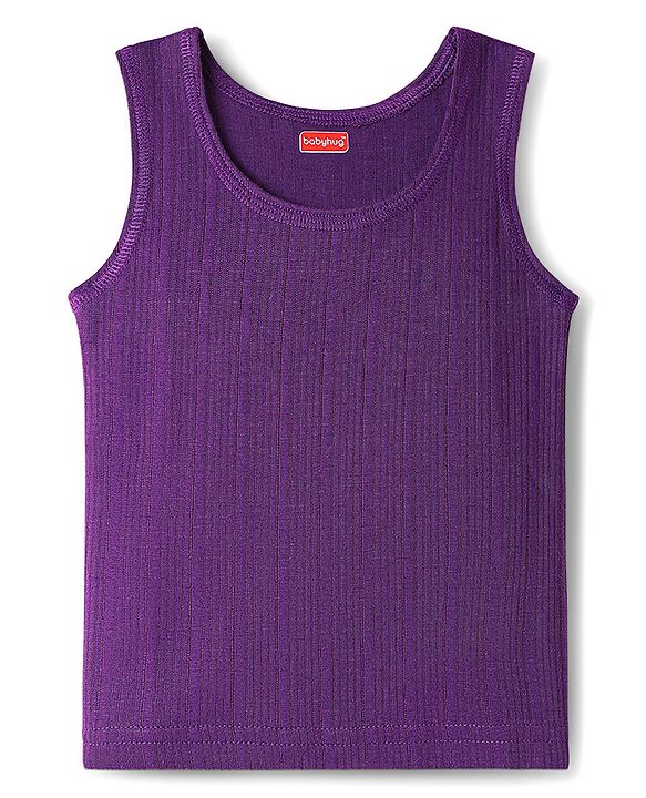 Babyhug Cotton Knit Full Sleeves Solid Color Thermal Vests & Pant Set - Purple