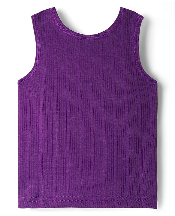 Babyhug Cotton Knit Full Sleeves Solid Color Thermal Vests & Pant Set - Purple