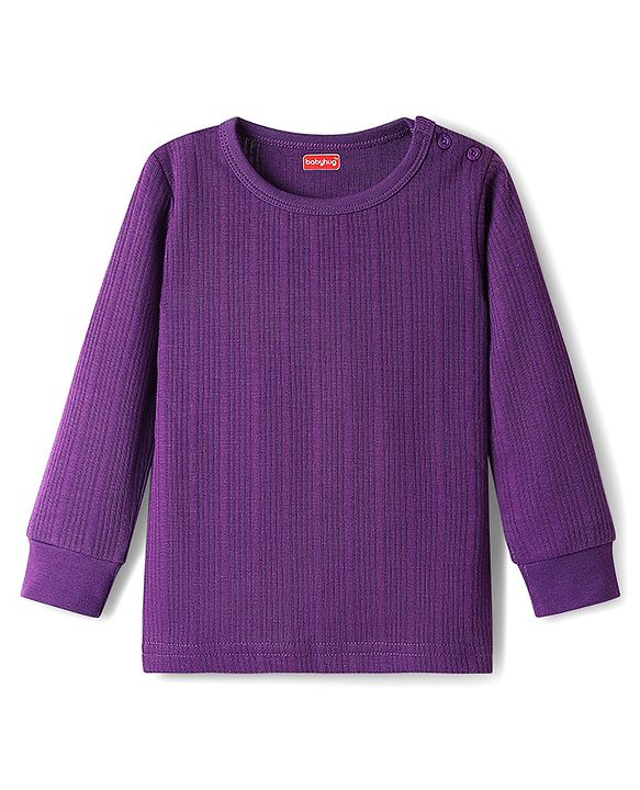 Babyhug Cotton Knit Full Sleeves Solid Color Thermal Vests & Pant Set - Purple