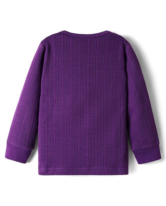 Babyhug Cotton Knit Full Sleeves Solid Color Thermal Vests & Pant Set - Purple