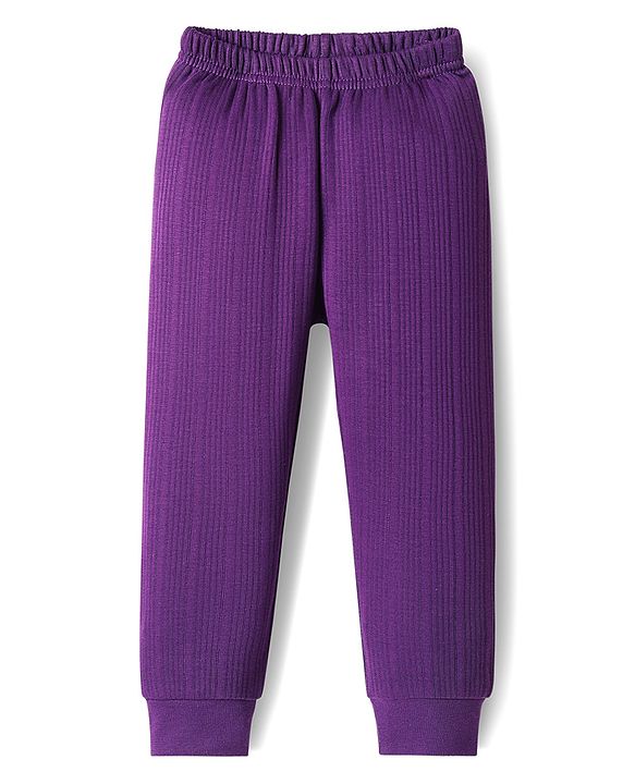 Babyhug Cotton Knit Full Sleeves Solid Color Thermal Vests & Pant Set - Purple