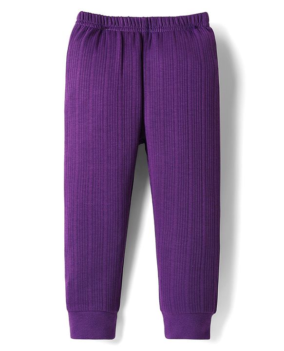 Babyhug Cotton Knit Full Sleeves Solid Color Thermal Vests & Pant Set - Purple