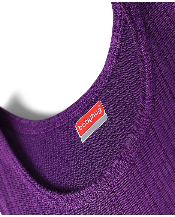 Babyhug Cotton Knit Full Sleeves Solid Color Thermal Vests & Pant Set - Purple