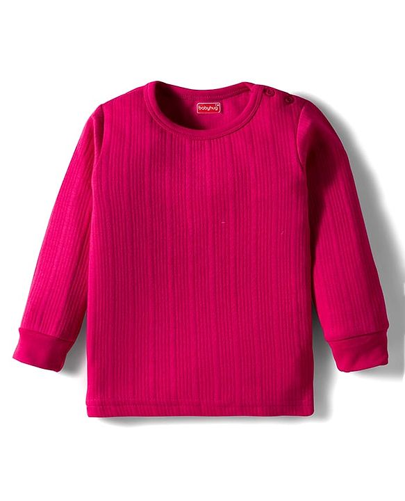 Babyhug Knit Full Sleeves Solid Pullover Thermal Set with Vest - Dark Pink