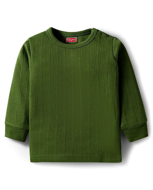 Babyhug Knit Full Sleeves Solid Color Pullover Thermal Inner Wear Set - Olive Green