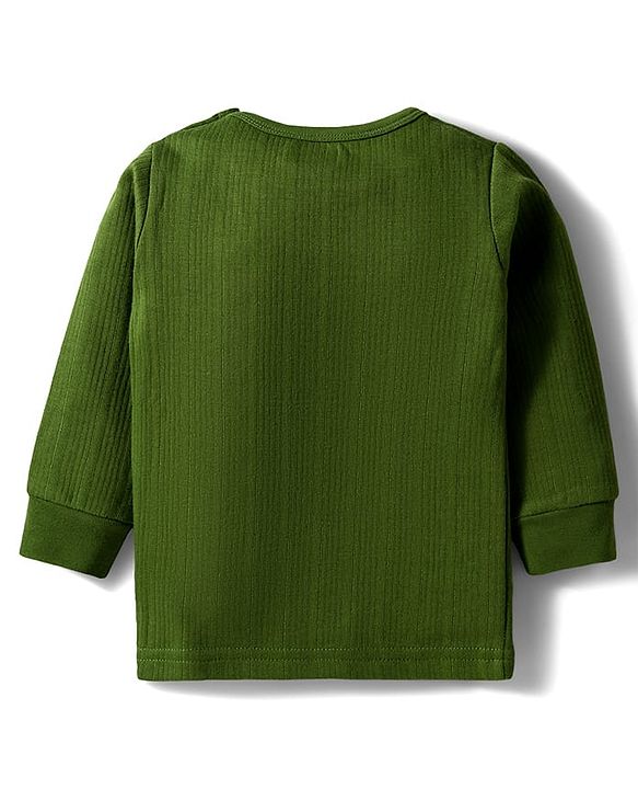 Babyhug Knit Full Sleeves Solid Color Pullover Thermal Inner Wear Set - Olive Green