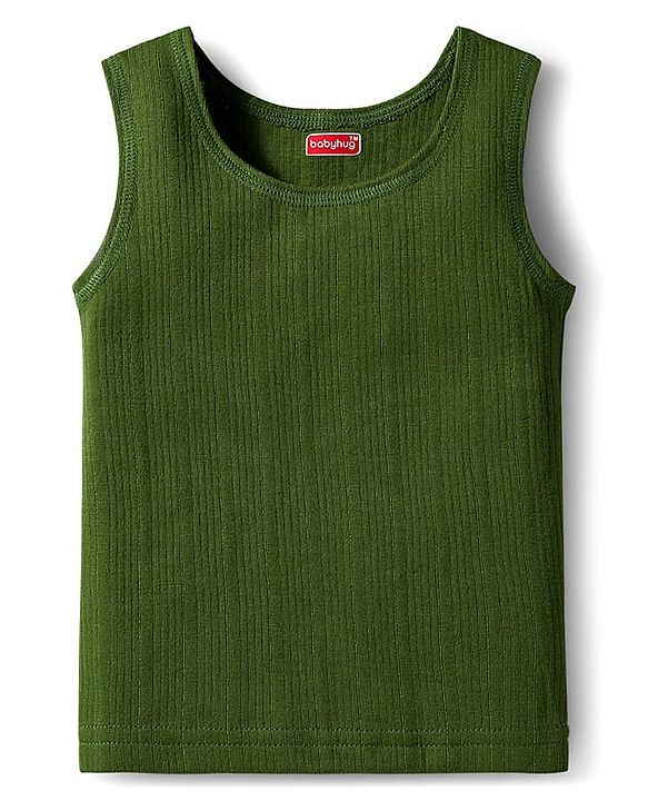Babyhug Knit Full Sleeves Solid Color Pullover Thermal Inner Wear Set - Olive Green